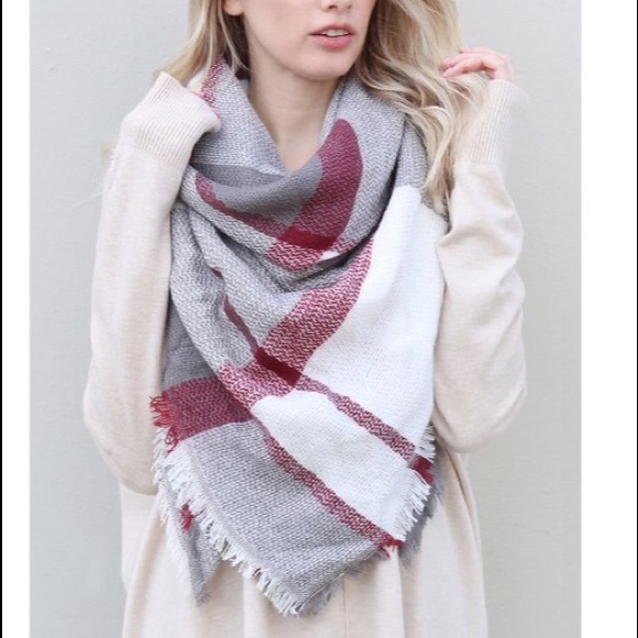 Happy Organics Boutique Accessories - Soft Tartan Blanket Scarf Burgundy & Gray